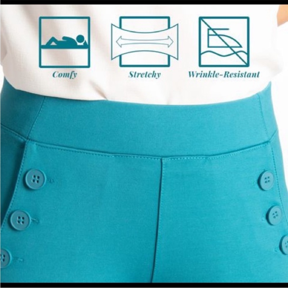 Betabrand Sailor 6 Button Bootcut Yoga Dress Pants Size Medium Teal - Picture 5 of 10